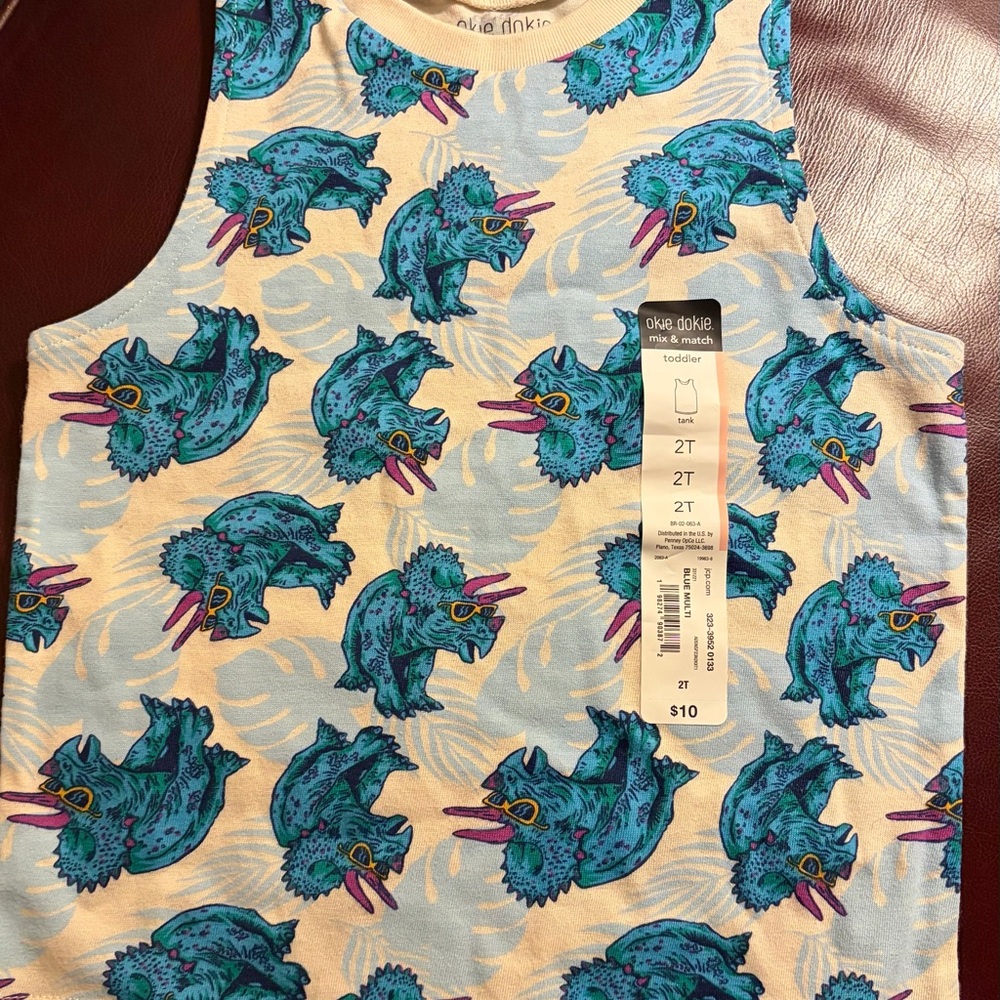 NEW 2T Okie Dokie Blue Dinosaur Toddler Tank